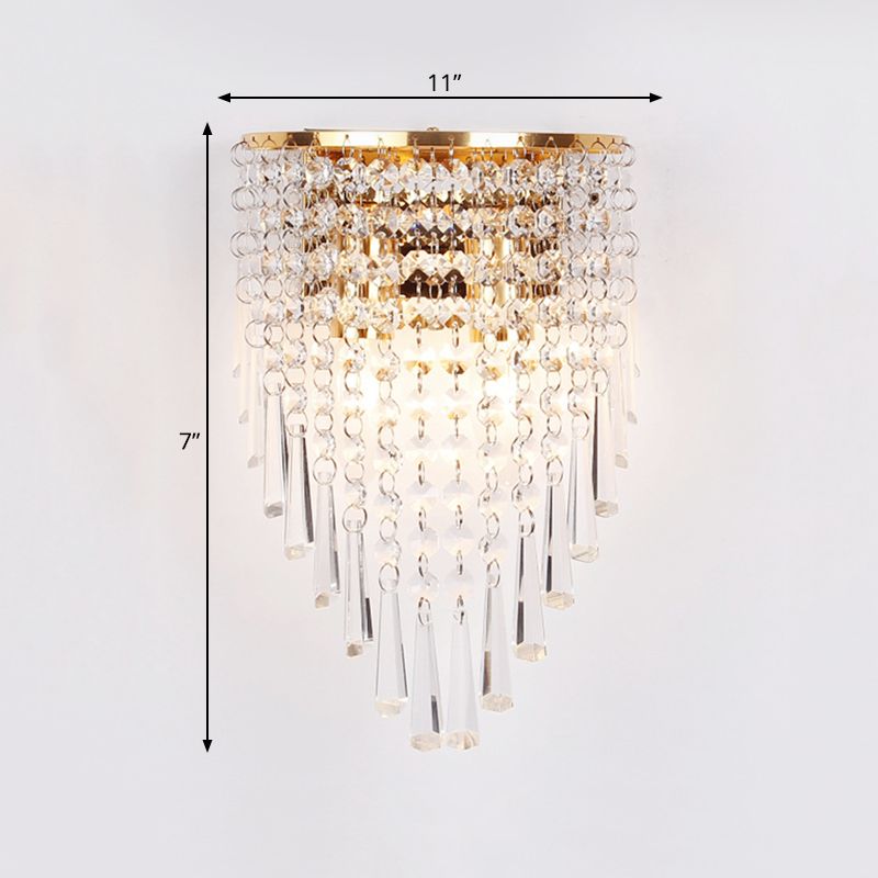 Layered Wall Light Modernism Style Clear Crystal 2 Bulbs Living Room Wall Sconce Lamp in Gold