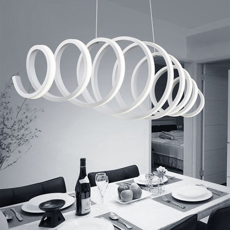 Acrylic White Linear LED Island Light in Modern Style Lacquered Iron Pendant Light for Dining Room