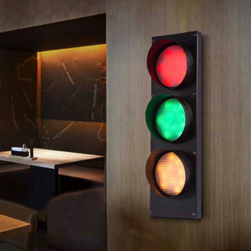 Creative Traffic Light Wall Mount Light 3 Lights Industrial LED Wall Lighting in Black for Bar