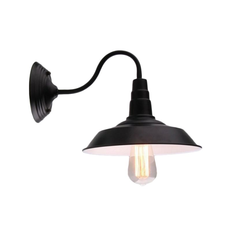 Vintage Barn Wall Lighting 10"/14" Wide 1-Light Metal Gooseneck Wall Mount Light Fixture in Black
