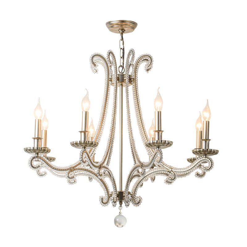 Lámpara colgante de candelabra clásica Luz de lámpara de conde de cristal de 3 luces en níquel