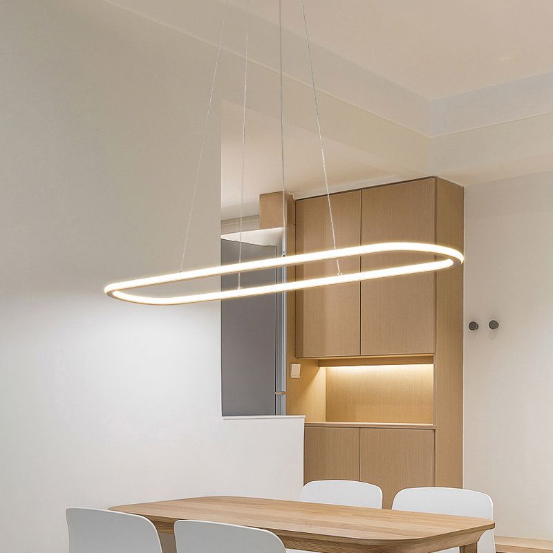 Linear Shape Island Pendant Contemporary Metal 1 Light Pendant Lighting Fixture in White