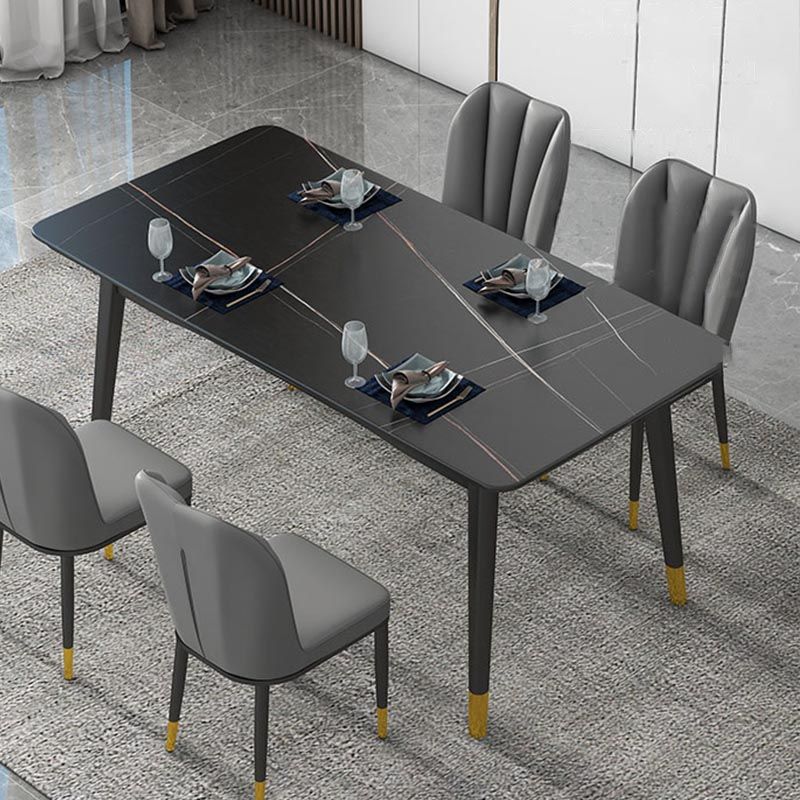 Rectangular Sintered Stone Dining Table Luxury 4 Legs Furniture in Matte Finish for Home