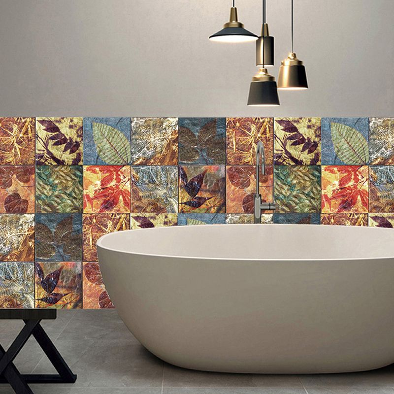 Botanical Leaf Stick Wallpaper Panel Countryside Smooth Wall Covering in Blue-Orange-Yellow