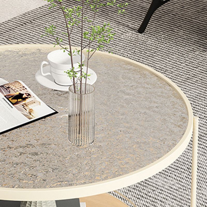 17.72" Tall Contemporary Style Cocktail Table Glass Top Round Coffee Table