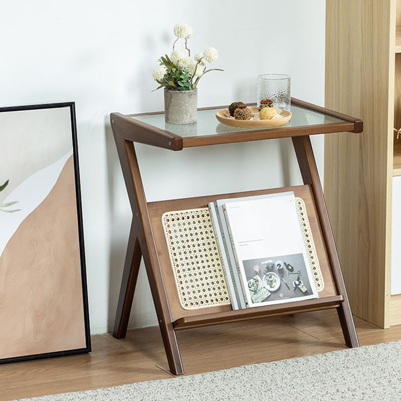 19.7" W Cross Legs End Table Rectangular Glass Side Table for Living Room