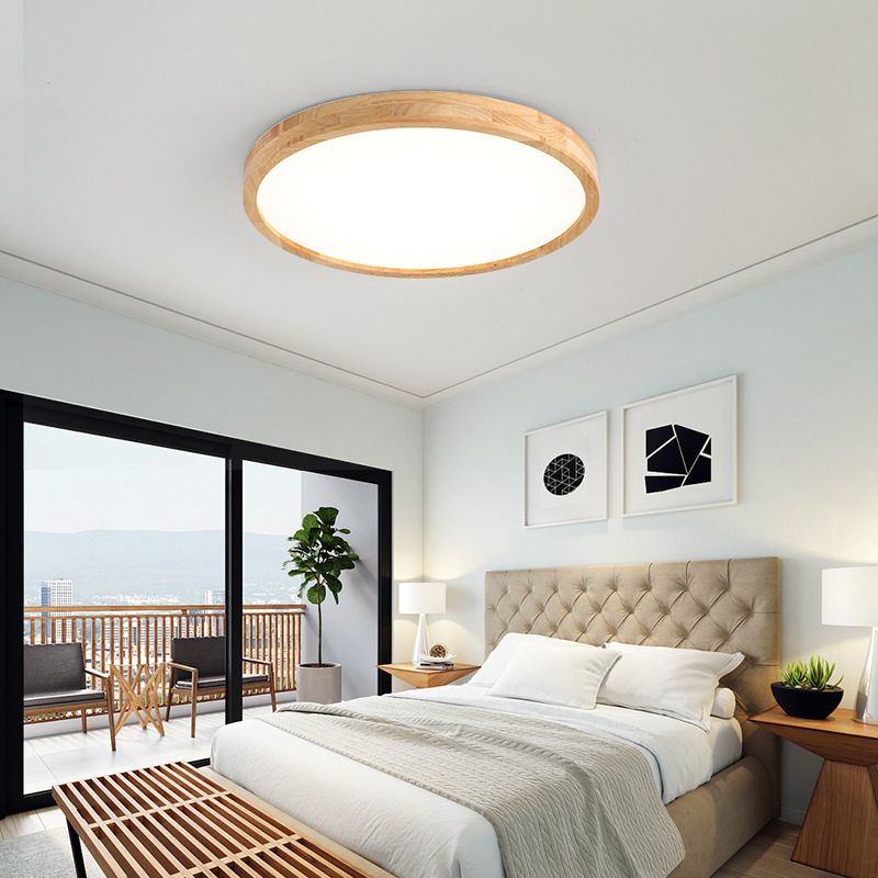 Geometric LED Ceiling Lamp Modern Wood 1 Light Flush Mount for Bedroom Study