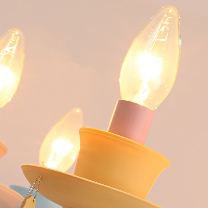 Candle Shape Chandelier Modern Macaroon Stainless Steel Down Lighting Pendant for Bedroom