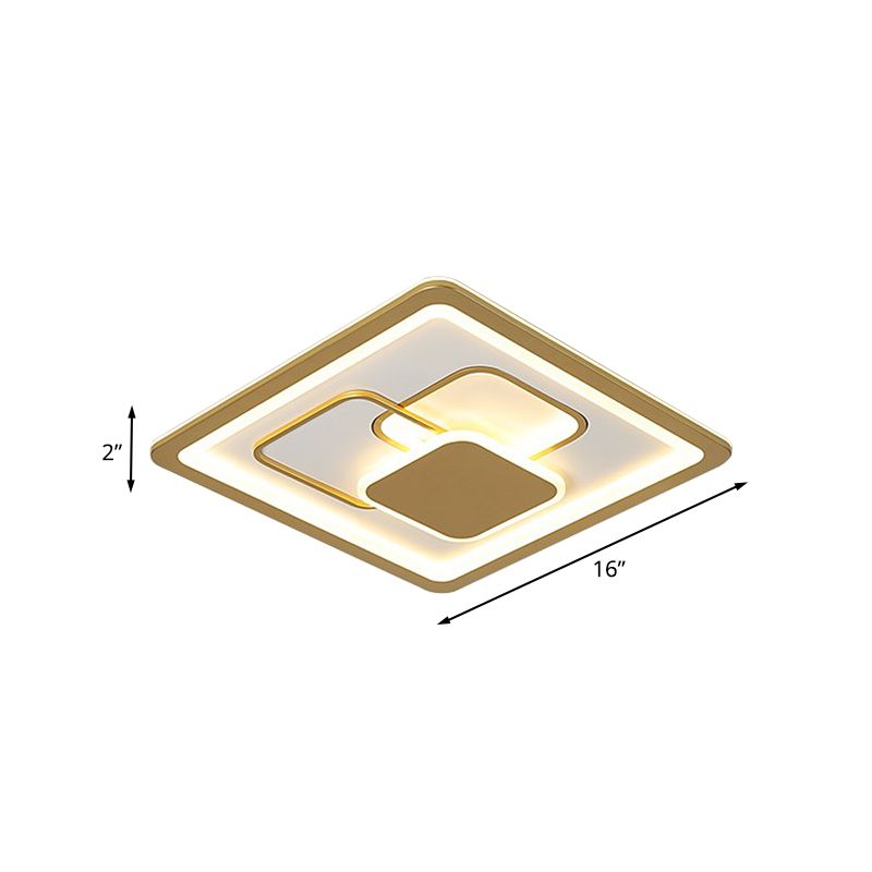Gold Squared Flush Light Fixture Modernist 16"/19.5" W LED Acrylic Flush Mount in Warm/White Light