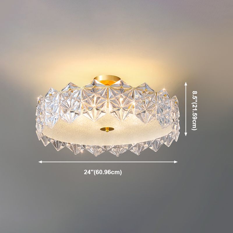 Plafonnier de forme ronde moderne en fer avec abat-jour en verre pour chambre à coucher et étude