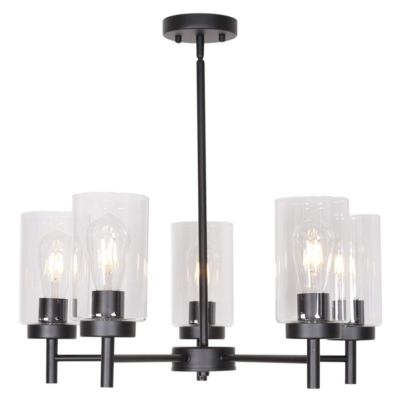 Transparent Glass Cylindrical Shade Chandelier Light Industrial Style Multi Light Ceiling Lighting Fixture for Living Room
