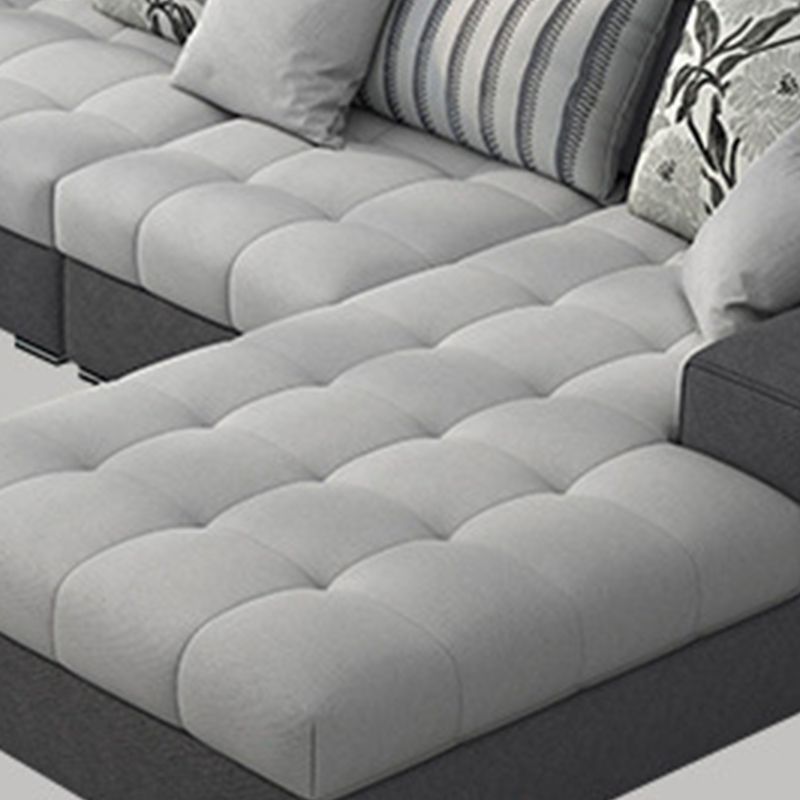 Slipcovered Square Arm Sectional Modern Fabric 4-seater Sectional