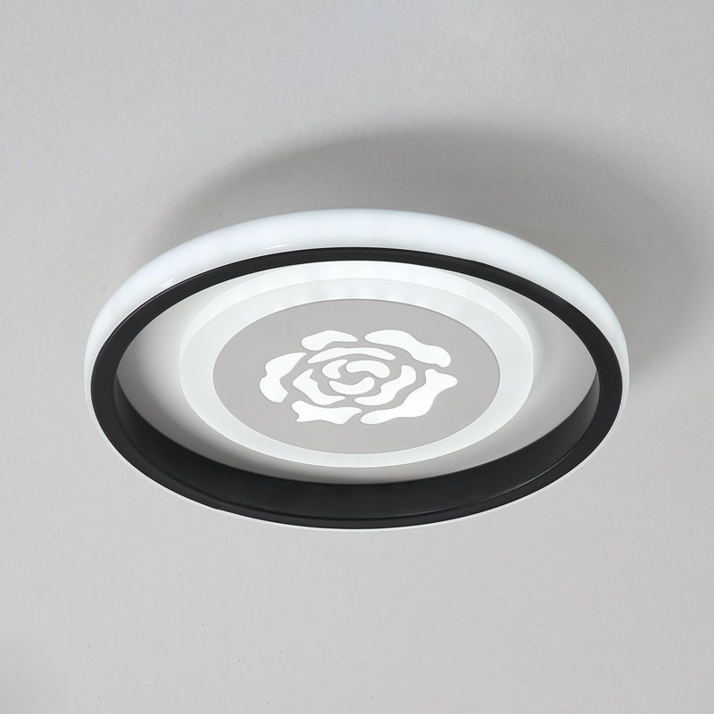 Circular LED Flush Light Fixture Cartoon Acrylic Black Ceiling Mount Lamp with Smile/Anchor/Panda Pattern