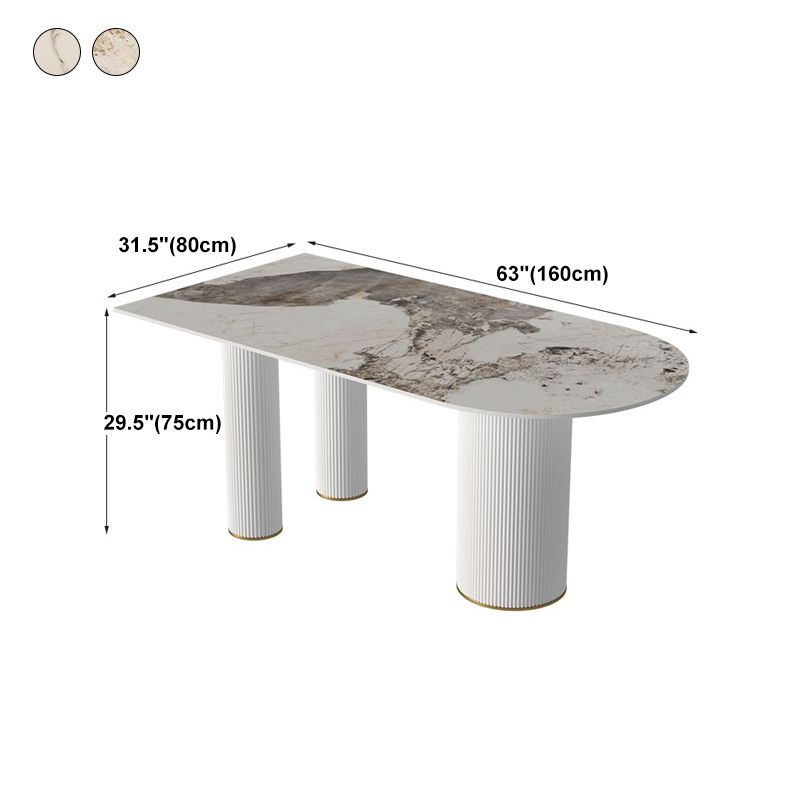 Traditional Luxury Dining Table Stone and Metal White Base Double Pedestal Table