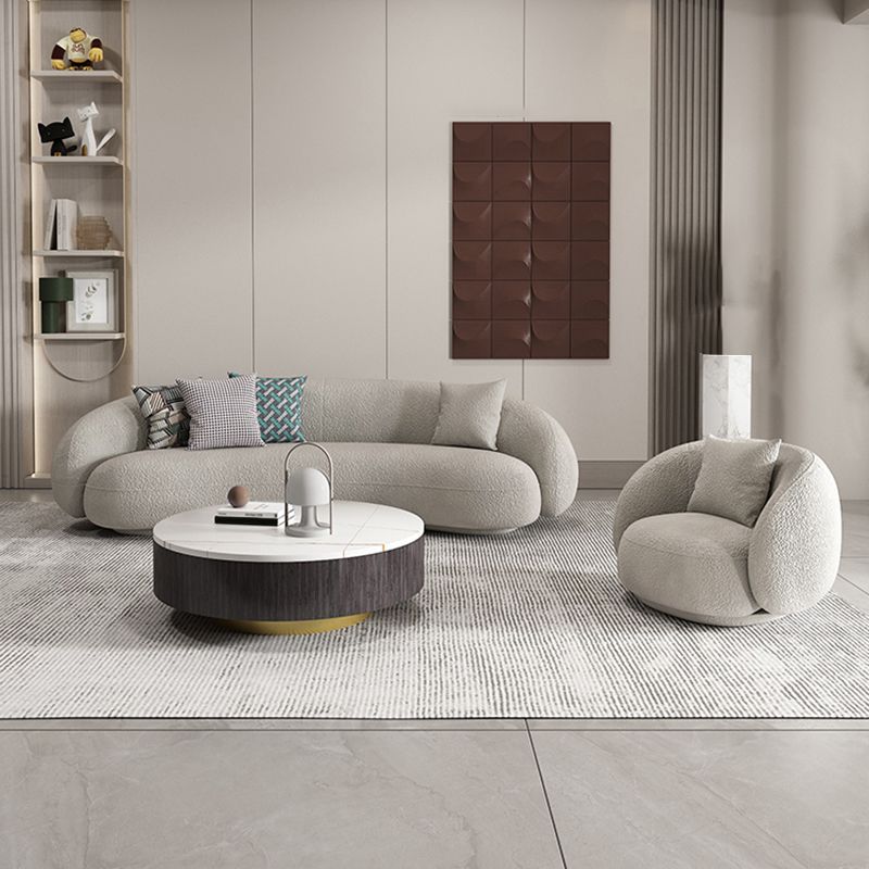 Gray Wool Sloped Arm Sofa Contemporary Curved Sofa for Living Room