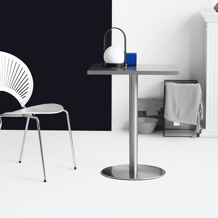 Metal Industrial Square Dining Table Stainless Steel Top Table with Pedestal