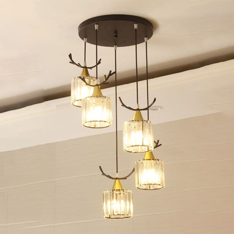 Cylinder Shape Hanging Lights Modern Style Crystal Hanging Light Fixtures