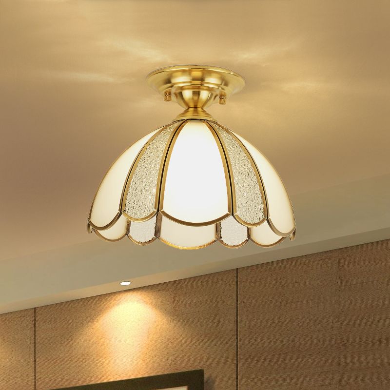 Plafonnier en laiton, luminaire traditionnel en verre, plafonnier encastré avec ombrage