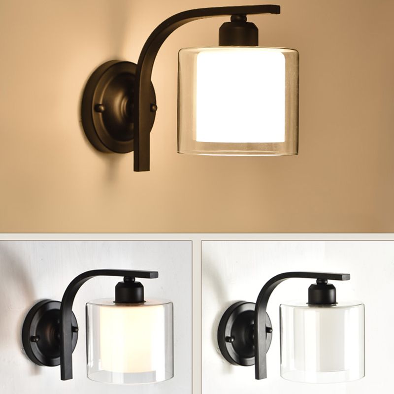 Black Clear Glass Wall Lamp Sconce Industrial Style Sconce Lamp for Living Room