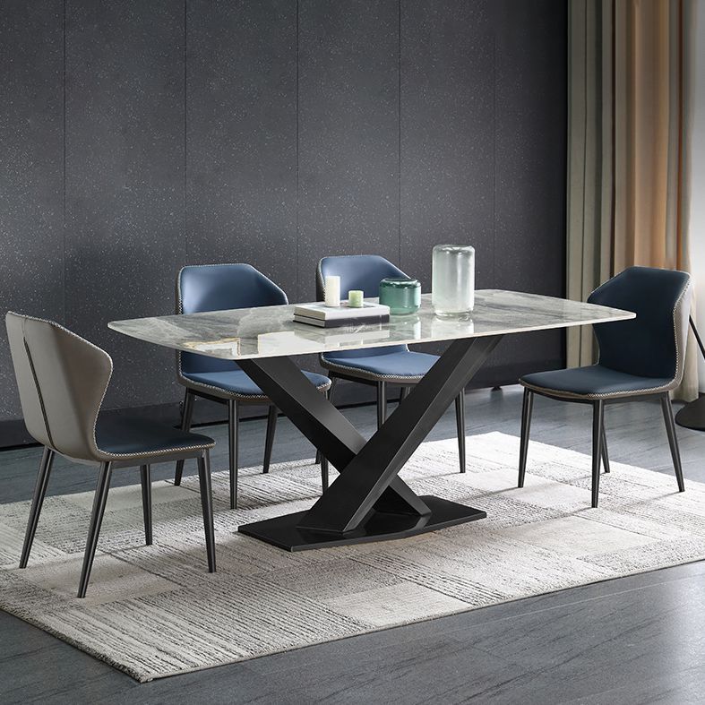 Modern Sintered Stone Top Dining Set Rectangular 1/4/5/7 Pieces Dining Area Table Set