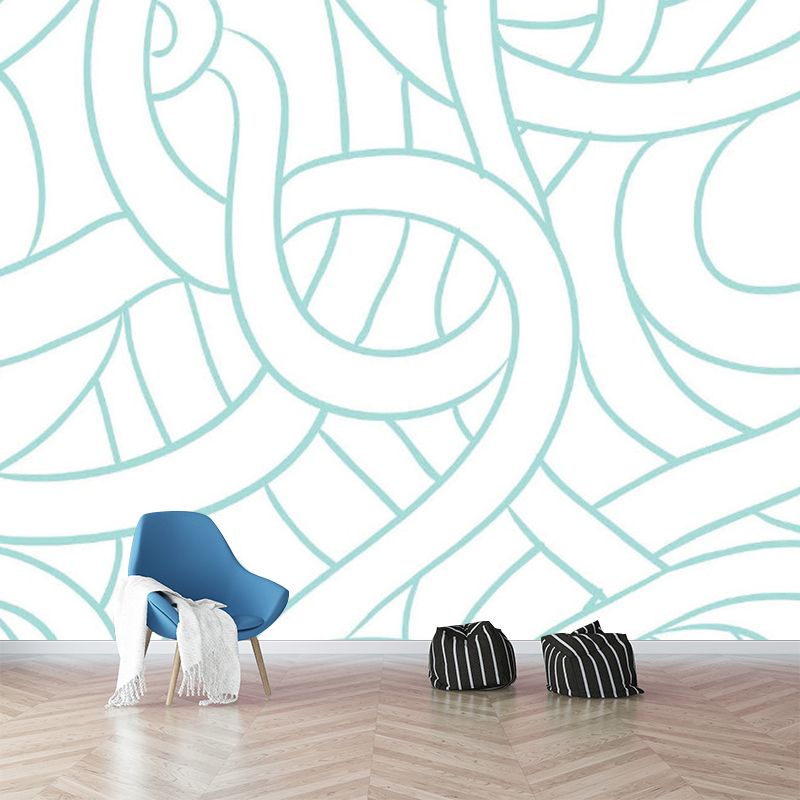 Simple Interweaves Pattern Mural Decal for Bedroom Custom Wall Covering in Green-White