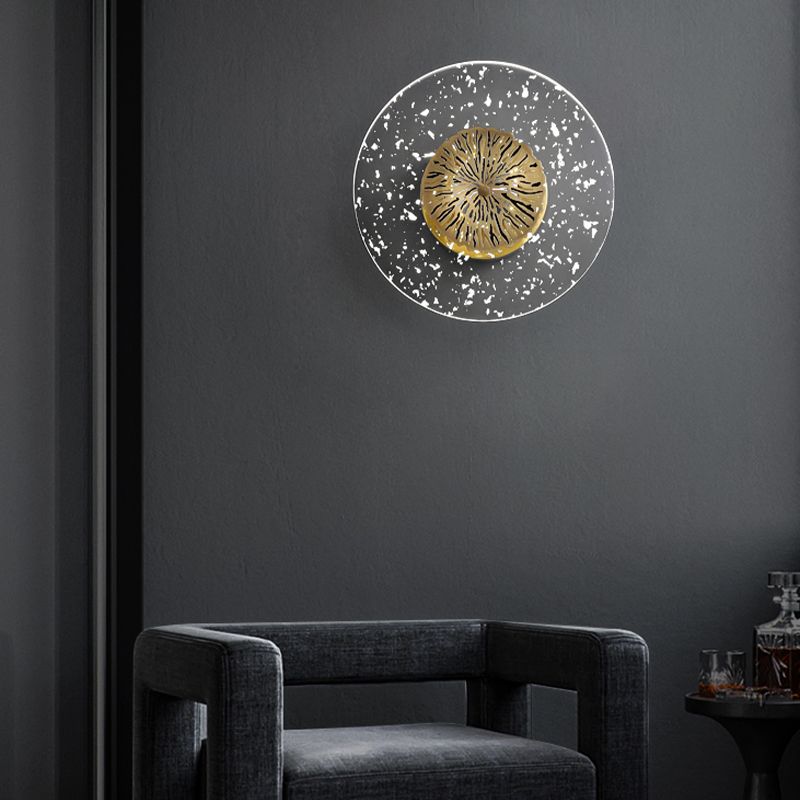 Modern Metal Wall Sconce Circular Shape Wall Light with Acrylic Shade for Bedroom