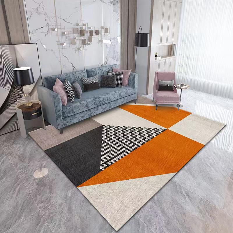Orange Tone Area Rug Luxury Color Block Polyester Carpet Stain Resistant Indoor Rug for Living Room
