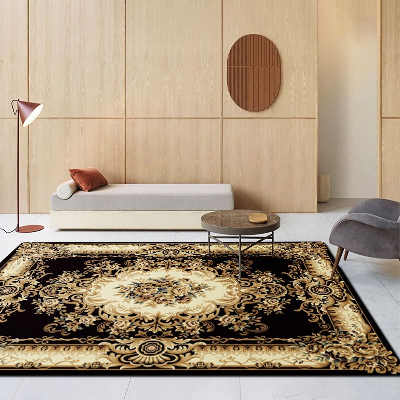 Traditional Border Printed Carpet Polyester Area Rug Non-Slip Backing Indoor Carpet for Living Room