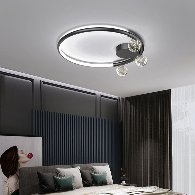 Black Metal Circulaire Flush Mount Light 3-Light LED Ceiling Light Fixture for Living Room