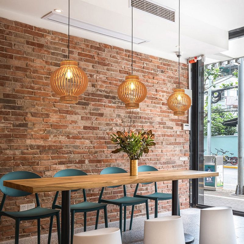 Handmade Restaurant Suspension Light Wood 1-Light Simplicity Pendant Light Fixture
