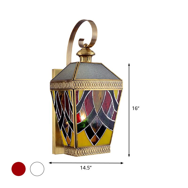 1 Light Wall Mount Lamp Arab Style Corner Sconce Lighting with Pyramid White/Red Glass Shade