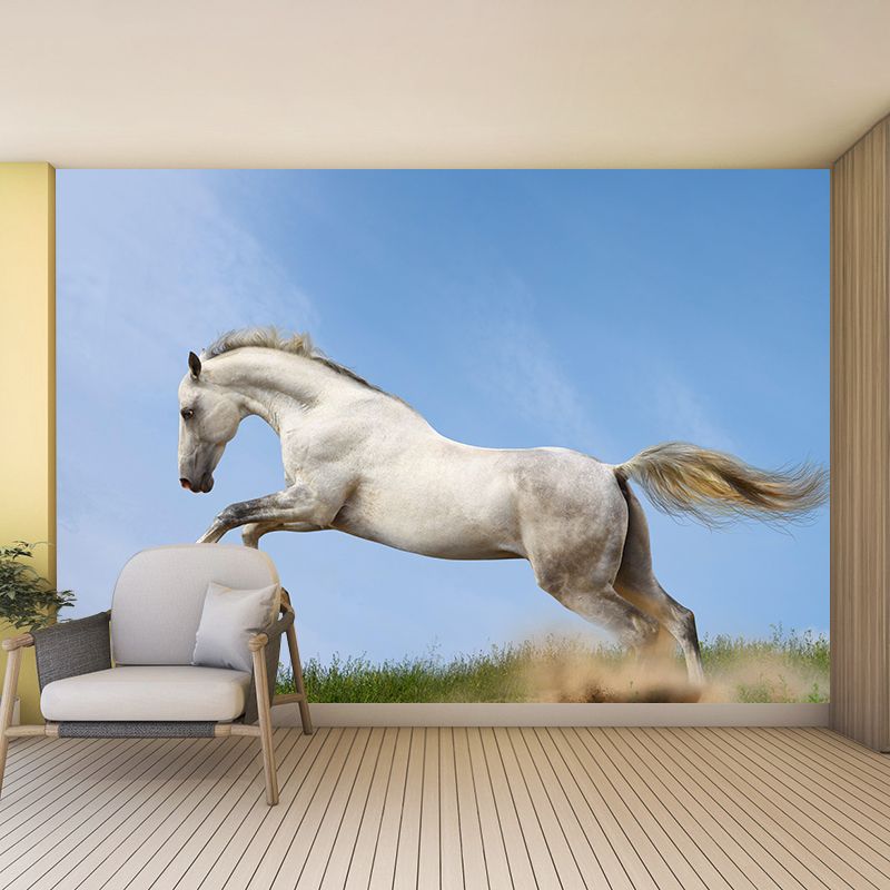 Environment Friendly Mural with White Horse Painting Mildew Resistant Wallpaper Home Decor