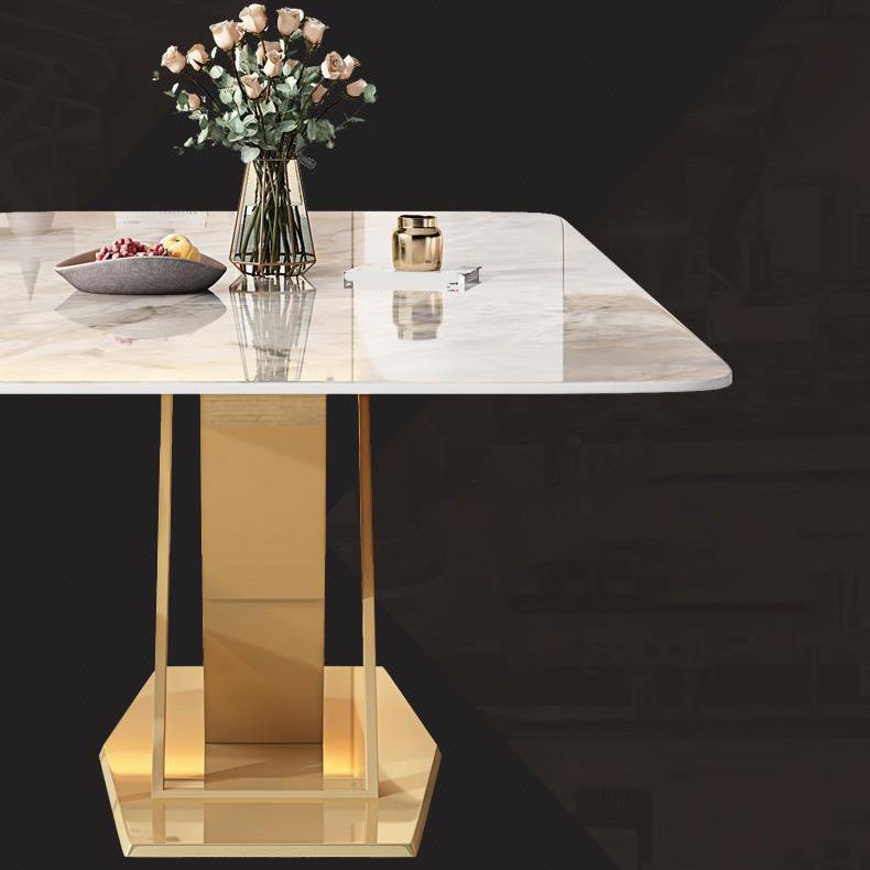 Glam Dining Rectangle Table Sintered Stone Table with Metal Legs for Kitchen