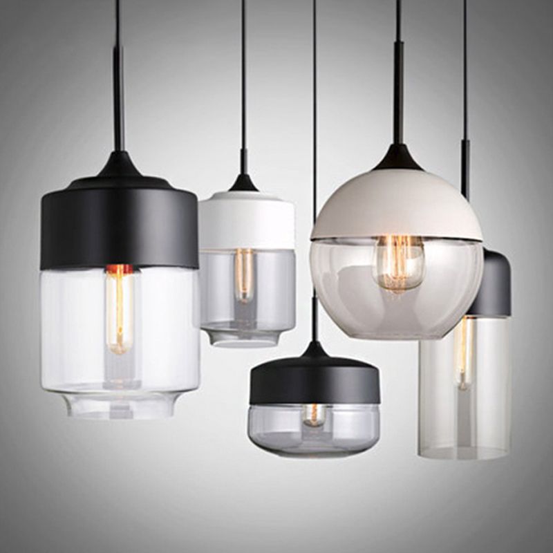 Cylinder Shade Bar Ceiling Pendant Lamp Clear Glass 1-Light Simplicity Suspension Lamp in Black