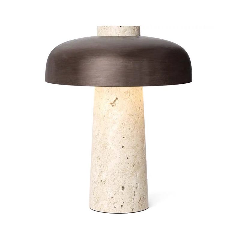 Lampada da tavolo minimalista a forma di fungo in pietra chiara a 1 testa per camera da letto in nero e beige
