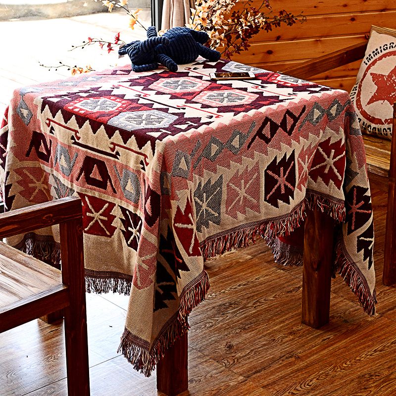 Multicolor Woven Geometric Pattern Rug Cotton Bohemian Rug Washable Pet-Friendly Carpet for Room