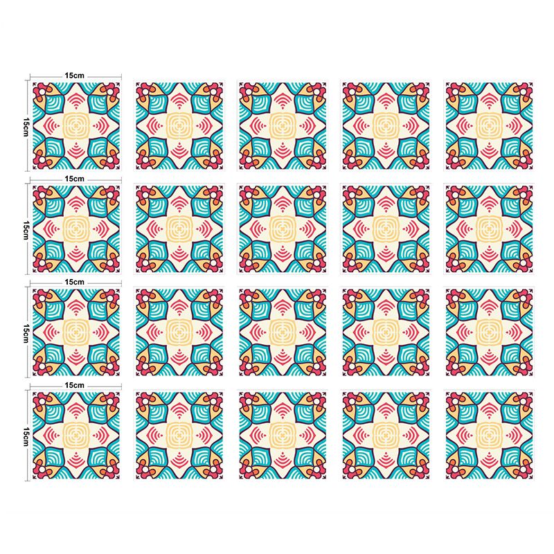 Symmetric Flower Print Peel Wallpaper Panel Boho Smooth Wall Decor in Red-Yellow-Blue