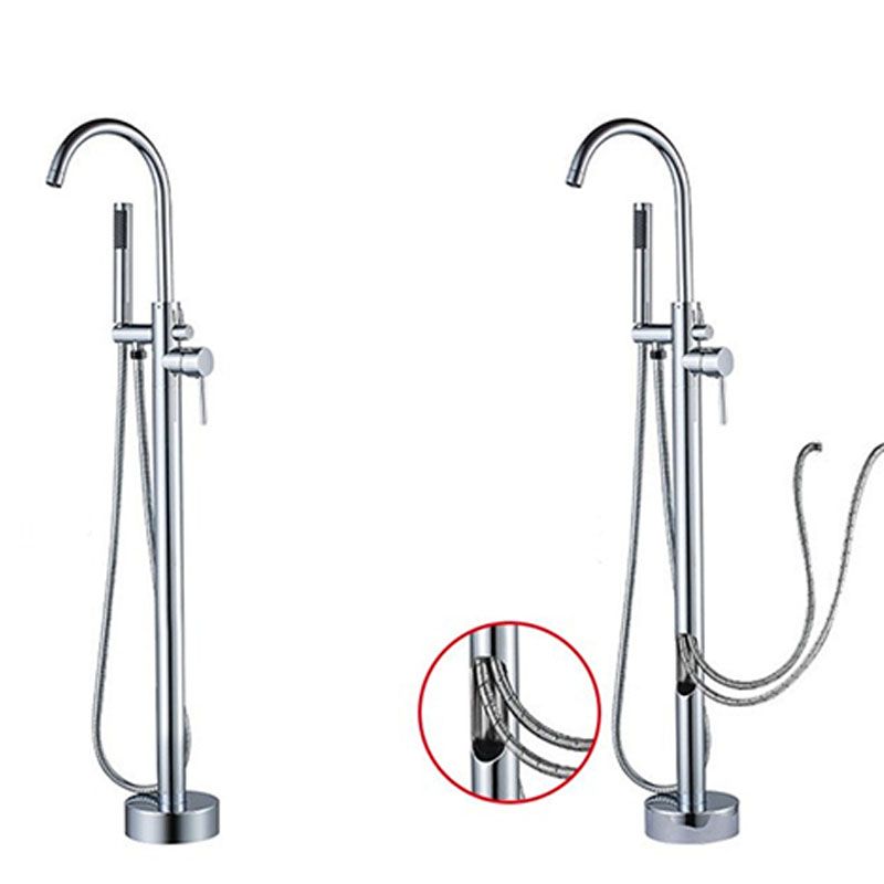 Brass Freestanding Tub Filler with Hose Floor Mounted Bathroom Faucet