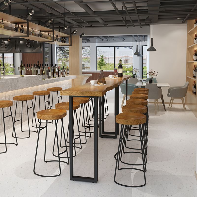 Light Brown Solid Wood Top Bar Table Industrial Metal Base Bistro Table