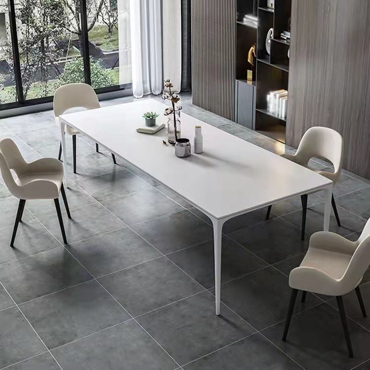 Stone Top Dining Table Contemporary Rectangle Dining Table with 4 Legs in White