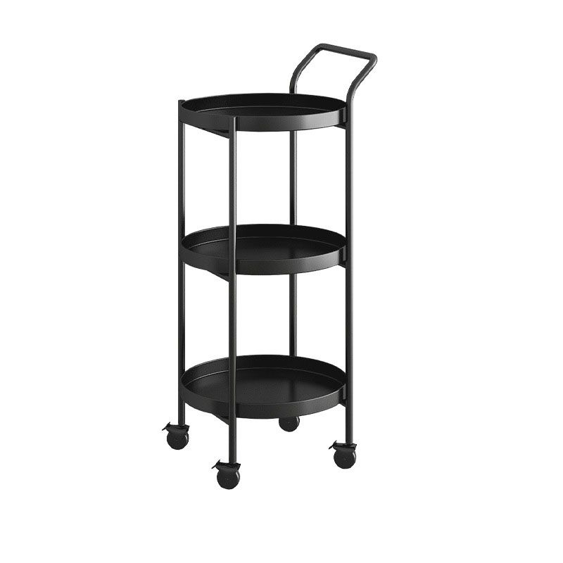 Black / Gold Round Tray Top Side Table Metal 4 Legs End Table with Shelf