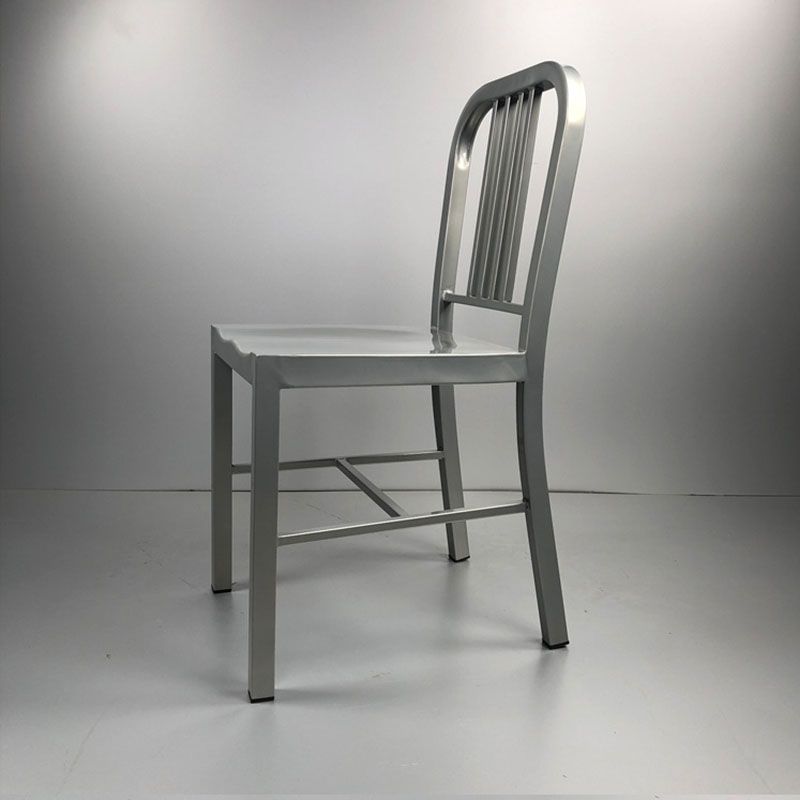 Industrial Metal Dining Room Chairs Slat Back Dining Chair in Silver