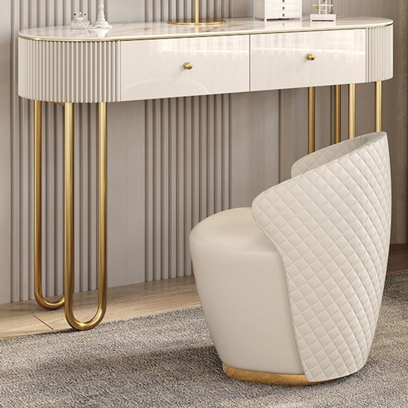 Glam Wood Vanity Dressing Table 2-Drawer Slate Top Make-up Vanity