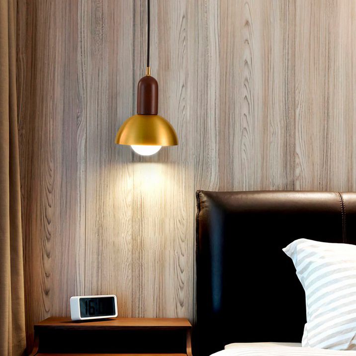 Postmodern Metal Pendant Light 1-Light Small Bedside Suspension Light Fixture in Brass