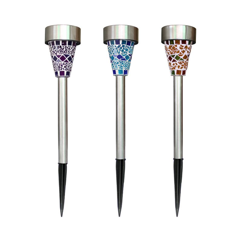 Conical Shaped Courtyard LED Stake Light Mosaic Glass Modern Solar Ground Lighting