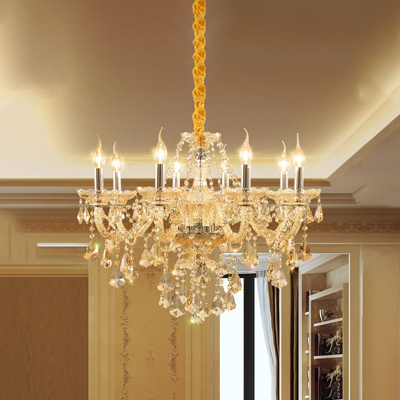 Lustre de style européen Light Gold Crystal Multi-Head Pendant Light pour le salon