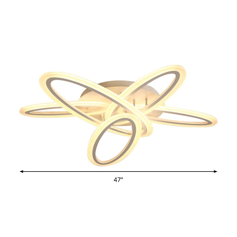 Oval Semi Flush Light Simple Acrylic 31.5"/47" Wide 3/5 Bulbs White Ceiling Mounted Fixture in Warm/White Light