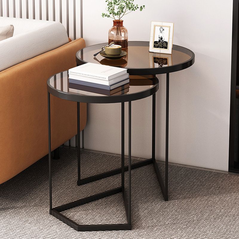 Minimalism Coffee Table Set Glass Round 2-Piece Coffee Cocktail Table