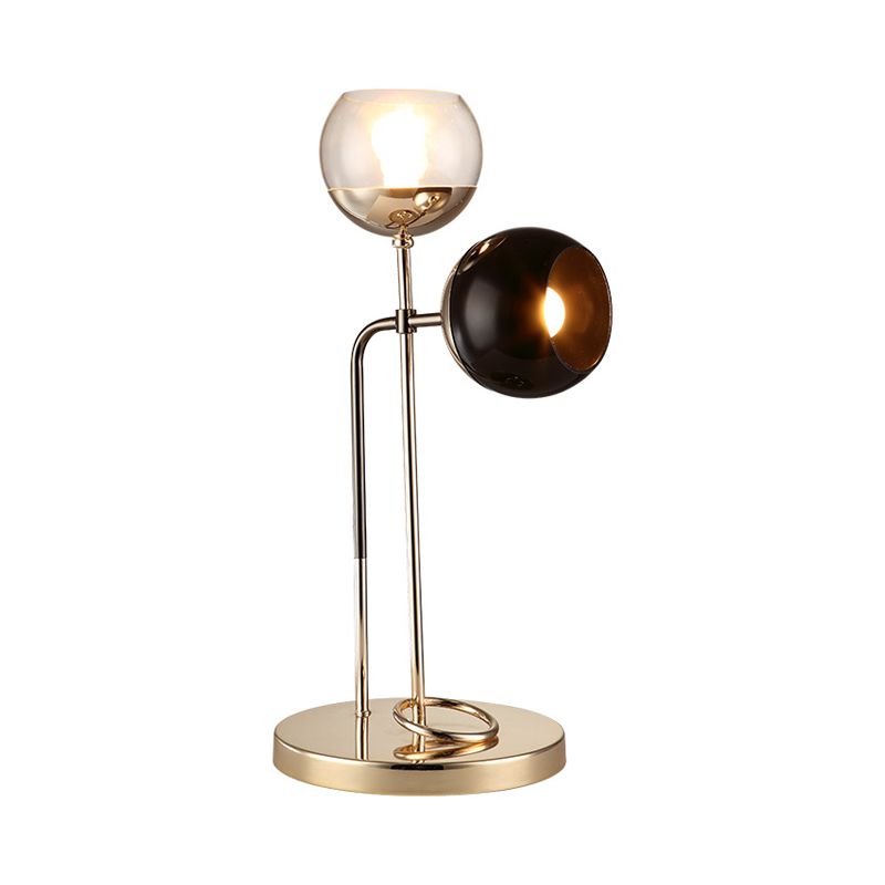 Ball Table Light Post-Modern Clear and Black Glass 2-Light Living Room Desk Lamp in Gold