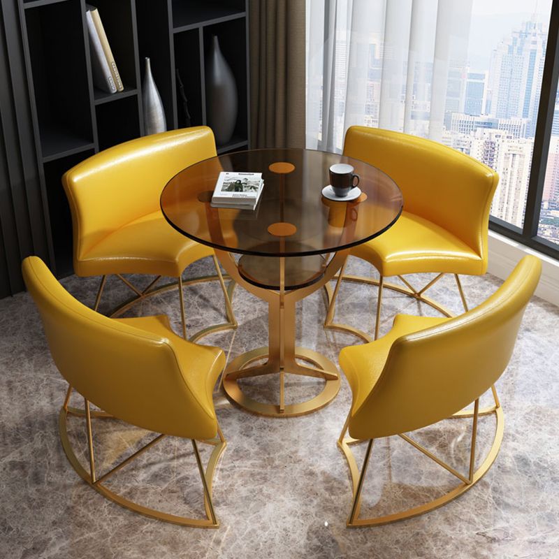 Modern Style Glass Dining Table Black Round Dinner Table with Pedestal Base